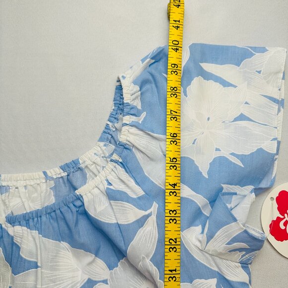 Hilo Hattie Muu Muu Dress Womens L Short Sleeve Blue White Floral Midi Hawaii - Picture 11 of 13